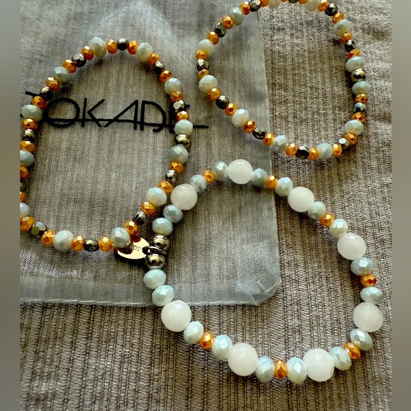 Set of 3 stretch bracelets with white and pink stones - Picture 1 of 3